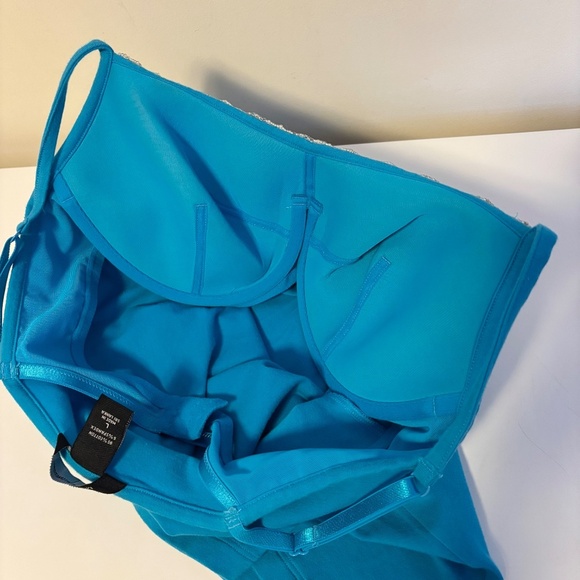 Moda International Y2K 2000s Beaded Neckline Built In Bra Cami Tank Top Blue L - Picture 5 of 6